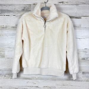 Nine West Womens XS Cream Faux Fur Half Zip Cozy Pullover Sweatshirt NEW